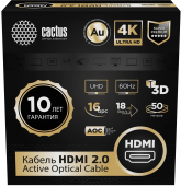 Кабель аудио-видео Cactus CS-HDMI-AOC-2-50 HDMI (m)/HDMI (m) 50м. позолоч.конт. черный