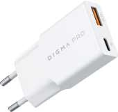 Сетевое зар./устр. Digma Pro DPW3A 30W 3A (PD+QC) USB-C/USB-A универсальное белый (DPW3A3GX11WH)
