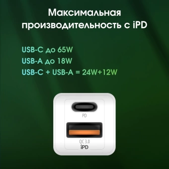 Сетевое зар./устр. Digma Pro DPW6C 65W 3.25A (PD+QC) USB-C/USB-A универсальное белый (DPW6С6GX11WH)