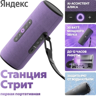 Умная колонка Yandex Станция Стрит Алиса фиолетовый 30W 2.0 BT/Wi-Fi 10м 3300mAh (YNDX-00030VIO)