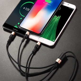 Кабель Hoco X26 Xpress one 80275 USB (m)-Lightning (m)/USB Type-C (m)/micro USB (m) 1м черный/золотистый