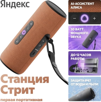 Умная колонка Yandex Станция Стрит Алиса оранжевый 30W 2.0 BT/Wi-Fi 10м 3300mAh (YNDX-00030ORG)