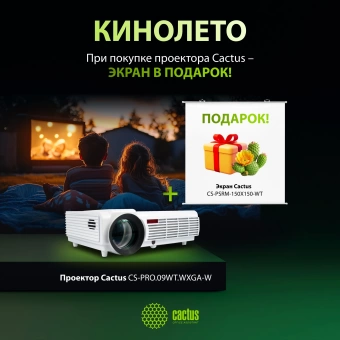Проектор Cactus CS-PRO.09WT.WXGA-W + Экран CS-PSRM-150x150-WT LCD (1280x720) 2000:1 ресурс лампы:50000часов 2xUSB typeA 2xHDMI 4.7кг