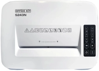 Шредер Office Kit S243N 3,9х38 белый (секр.P-4) фрагменты 35лист. 35лтр. скрепки скобы пл.карты CD