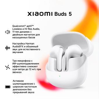 Гарнитура вкладыши Xiaomi Buds 5 M2341E1 белый беспроводные bluetooth в ушной раковине (BHR8117GL)