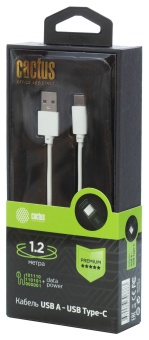 Кабель Cactus CS-USB.A.USB.C-1.2 USB (m)-USB Type-C (m) 1.2м белый блистер