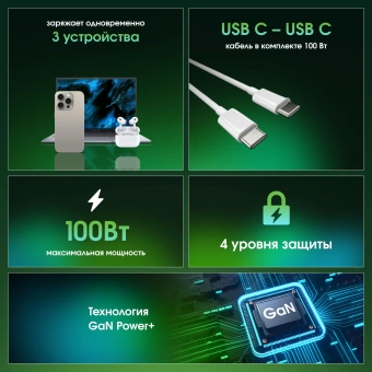 Сетевое зар./устр. Digma Pro DPW10C 100W 5A (PD+QC) 2хUSB-C/USB-A универсальное белый (DPW1С0G012WH)