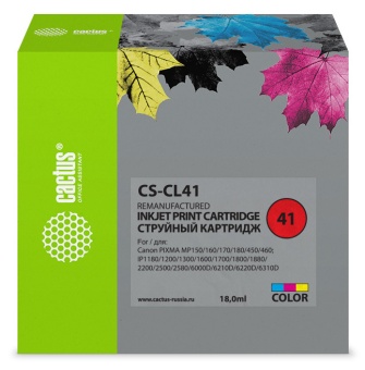 Картридж струйный Cactus CS-CL41 CL-41 голубой/пурпурный/желтый (18мл) для Canon Pixma MP150/MP160/MP170/MP180/MP210/MP220/MP450/MP460/MP470/iP1200/iP1300/iP1600/iP1700/iP1800/iP190