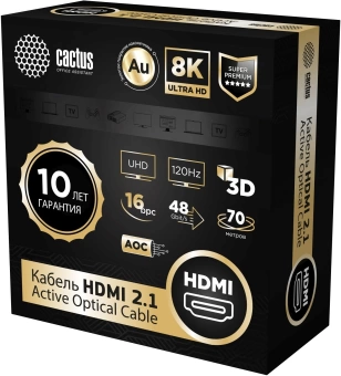 Кабель аудио-видео Cactus CS-HDMI-AOC-2.1-70 HDMI (m)/HDMI (m) 70м. позолоч.конт. черный