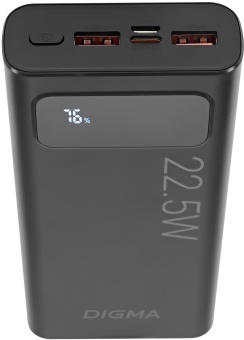 Мобильный аккумулятор Digma DGPF20A 20000mAh QC3.0/PD3.0 22.5W 3A 2xUSB-A/USB-C черный (DGPF20A22PBK)