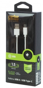 Кабель Cactus CS-USB.A.USB.C-1.5 USB (m)-USB Type-C (m) 1.5м белый блистер