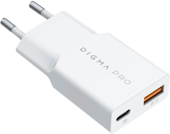 Сетевое зар./устр. Digma Pro DPW3A 30W 3A (PD+QC) USB-C/USB-A универсальное белый (DPW3A3GX11WH)