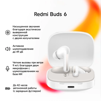 Гарнитура внутриканальные Xiaomi Redmi Buds 6 белый беспроводные bluetooth в ушной раковине (BHR9250GL)
