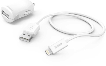 Автомобильное зар./устр. Hama H-183266 12W 2.4A USB для Apple белый (00183266)