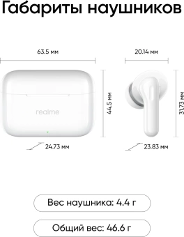 Гарнитура внутриканальные Realme Buds T200 белый беспроводные bluetooth в ушной раковине (6941764462076)